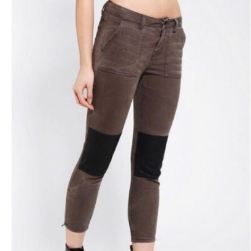 Faux Leather Patch Jeans